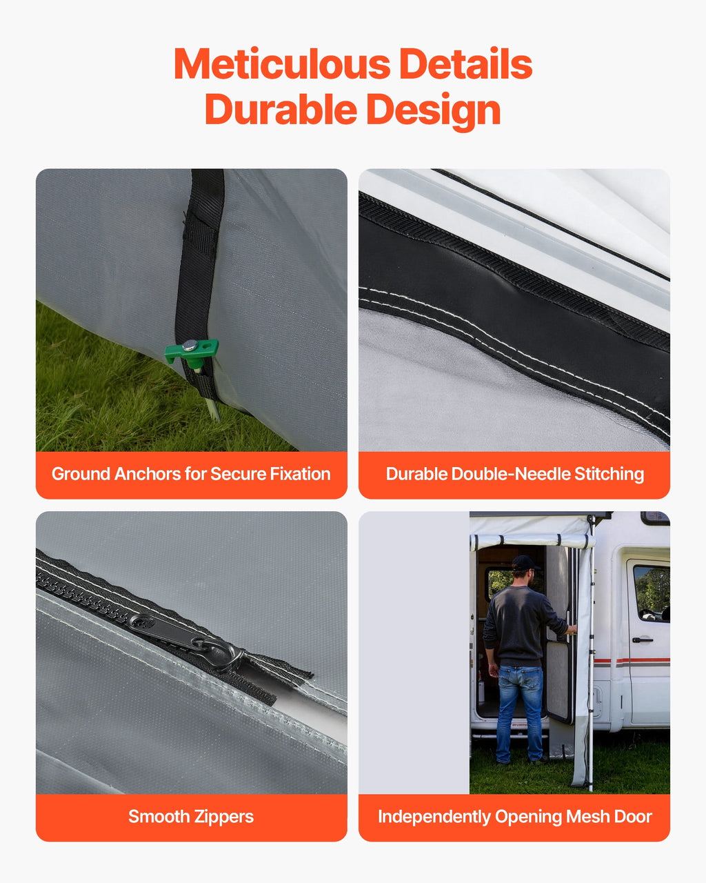 VEVOR RV Awning Sun Shade Room - Compatible with 16 -17 ft Awnings, RV Awning Sun Shading Room with Door & Ventilated Mesh Windows, Sunproof & Windproof Three-Sided Enclosure Tent for RV Camping